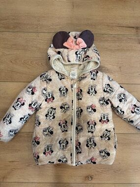 Girls' Pink Minnie Mouse Hooded Puffer Jacket with Ears